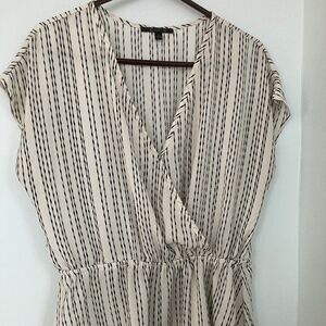 Vintage - Nouvida V-Neck Blouse Women's White/Black Top Striped - L